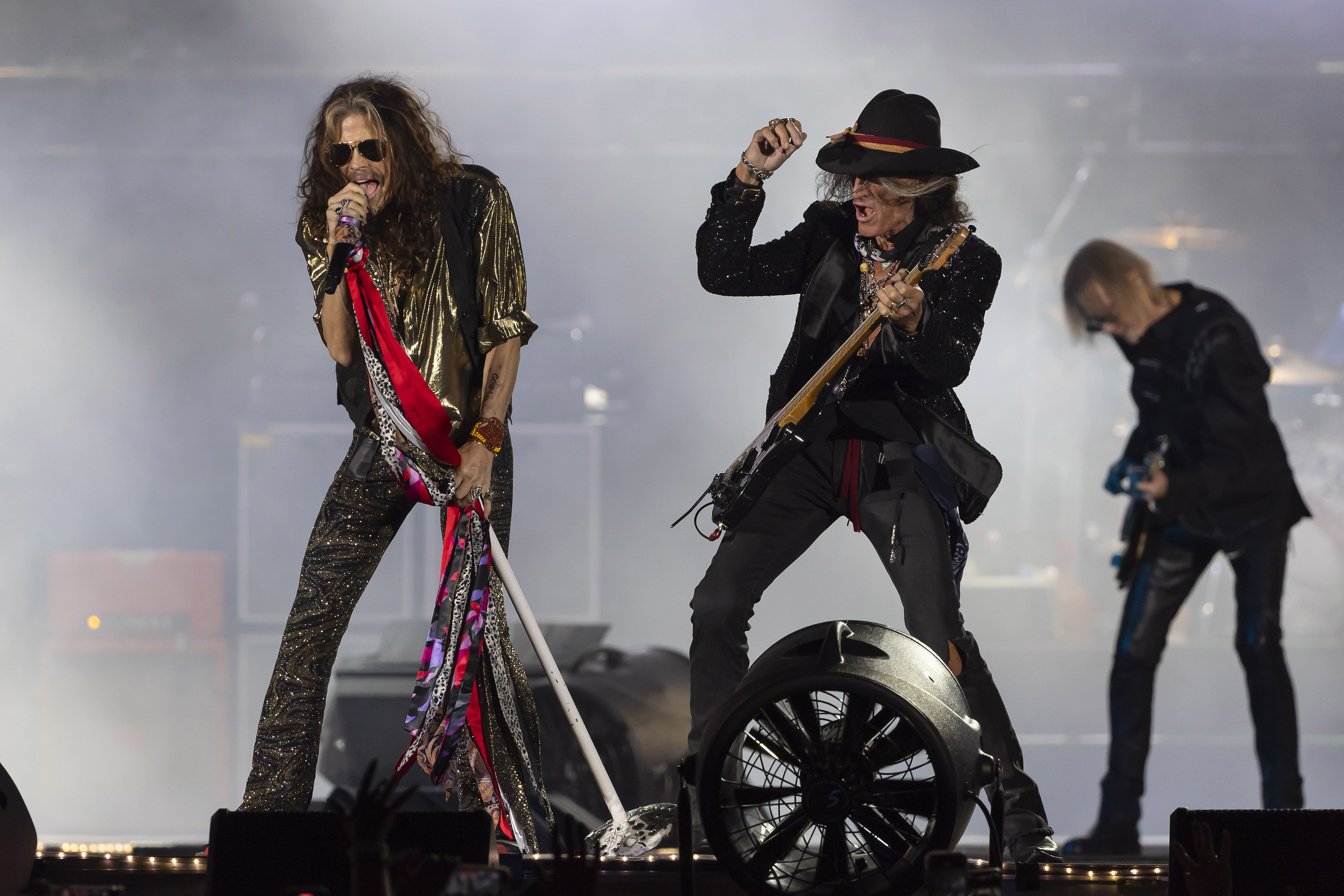 Aerosmith, the legendary heavy metal and classic rock 'n' roll band, featuring Steven Tyler and Joe Perry, rocking the stage with their unforgettable tunes and electrifying performances