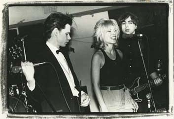 Debbie Harry and Chris Stein from the New Wave Punk Rock and Roll band Blondie performing at the Mudd Club in New York City