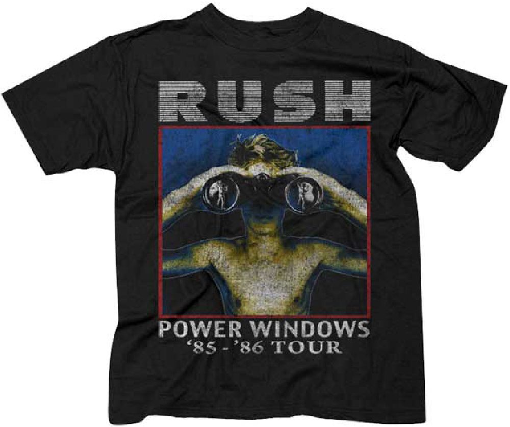 This vintage Rush concert t-shirt is from Rush's Power Windows Tour, performed from 1985 to 1986 to promote their album Power Windows released at the time