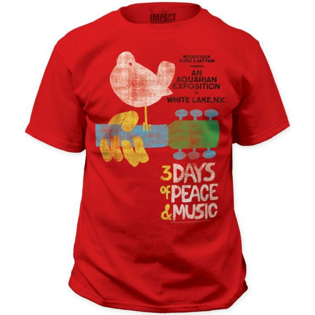 Woodstock Vintage T-shirt - Original Concert Festival Promotional Poster Art | Men's Unisex Red Fashion Shirt